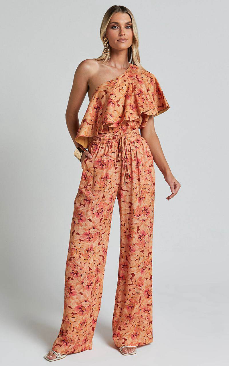 Showpo Amalie The Label - Adrienne Linen Blend Drawstring Wide Leg Pants Valencia Print | XKGUNO915