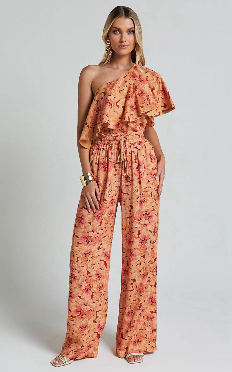 Showpo Amalie The Label - Adrienne Linen Blend Drawstring Wide Leg Pants Valencia Print | XKGUNO915