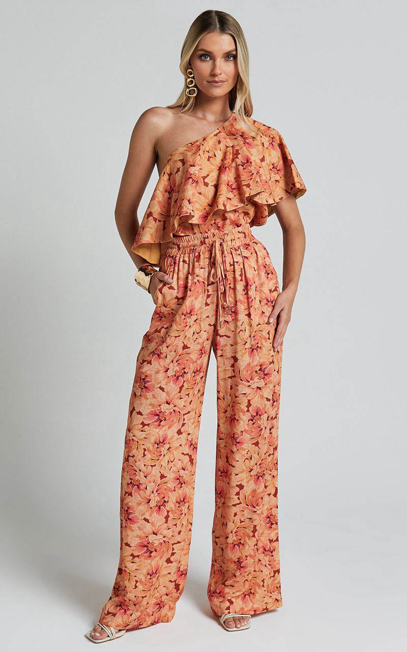 Showpo Amalie The Label - Adrienne Linen Blend Drawstring Wide Leg Pants Valencia Print | XKGUNO915