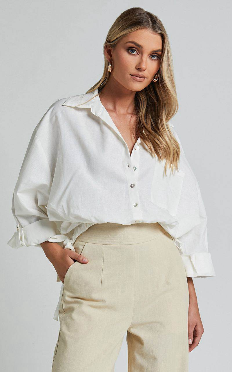 Showpo Amalie The Label - Alecia Linen Blend Side Tie Cropped Blouse White | FHPWYT681