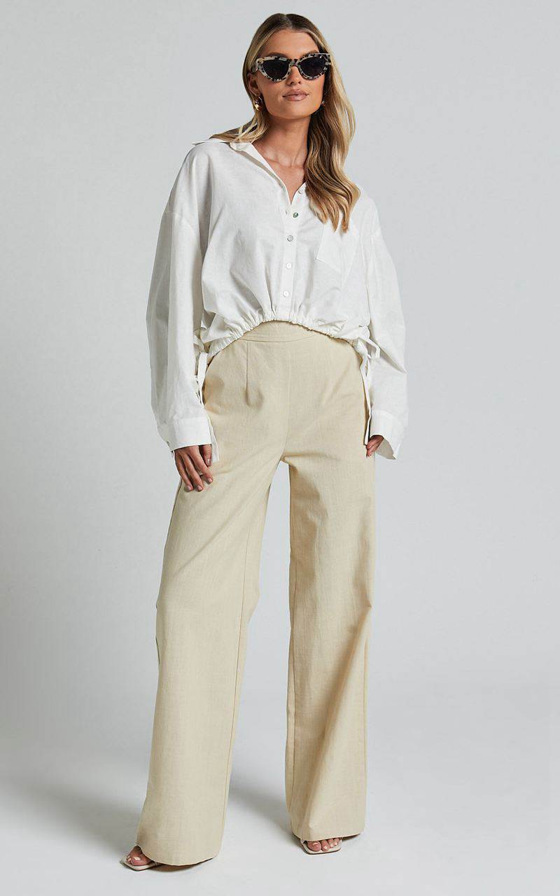 Showpo Amalie The Label - Alecia Linen Blend Side Tie Cropped Blouse White | FHPWYT681