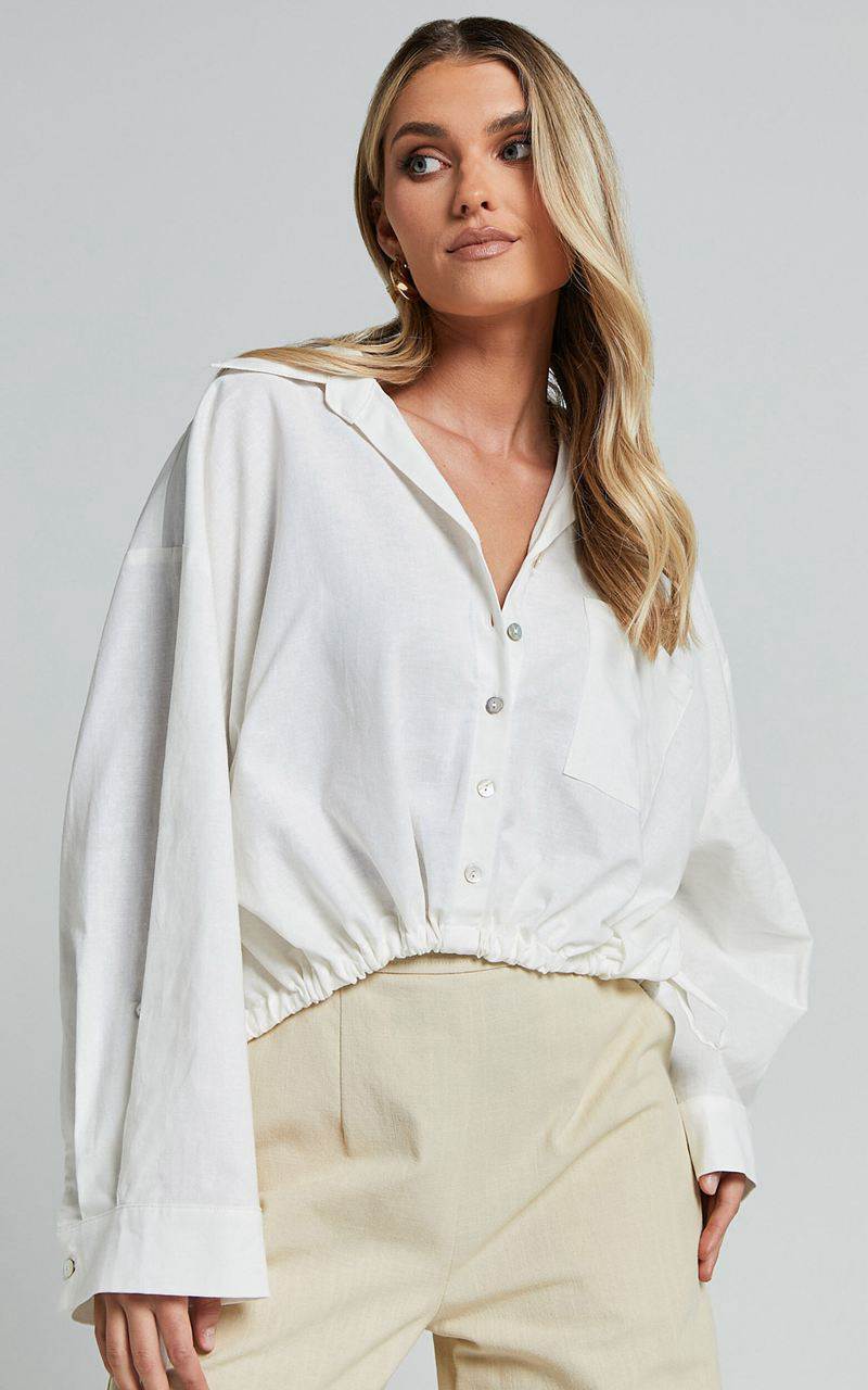 Showpo Amalie The Label - Alecia Linen Blend Side Tie Cropped Blouse White | FHPWYT681