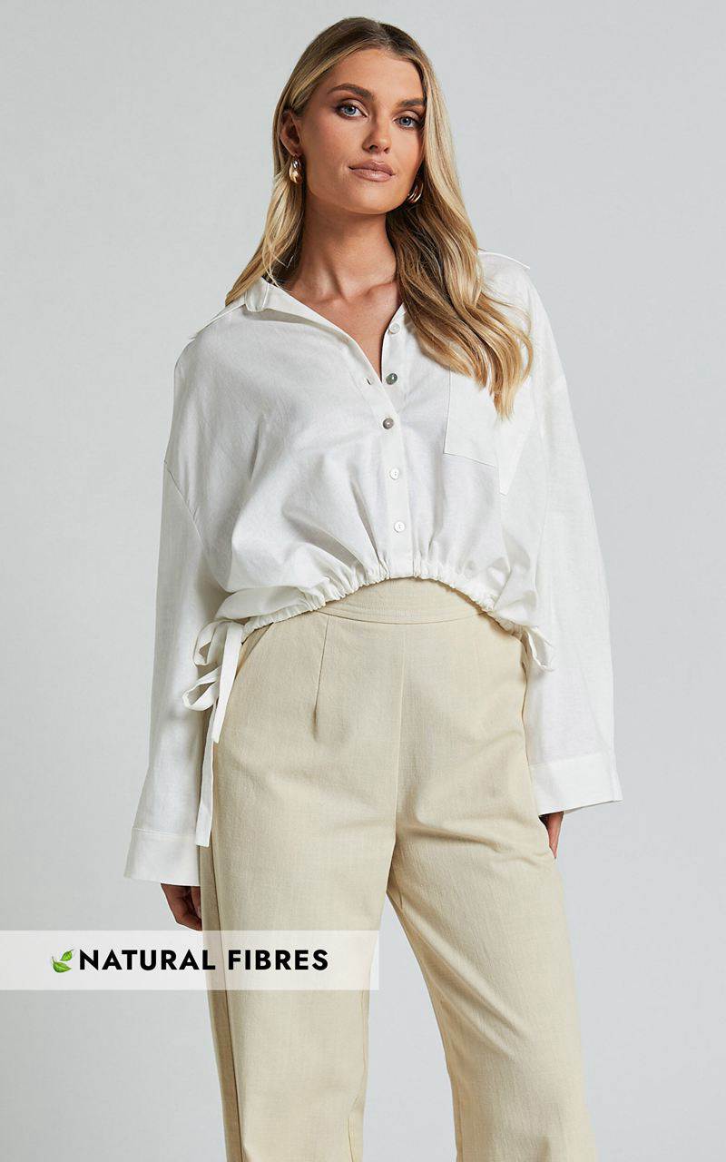 Showpo Amalie The Label - Alecia Linen Blend Side Tie Cropped Blouse White | FHPWYT681