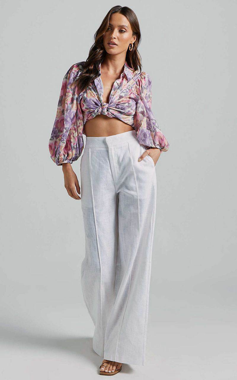 Showpo Amalie The Label - Aleydise Linen Wide Leg Pants White | WGQYJE291