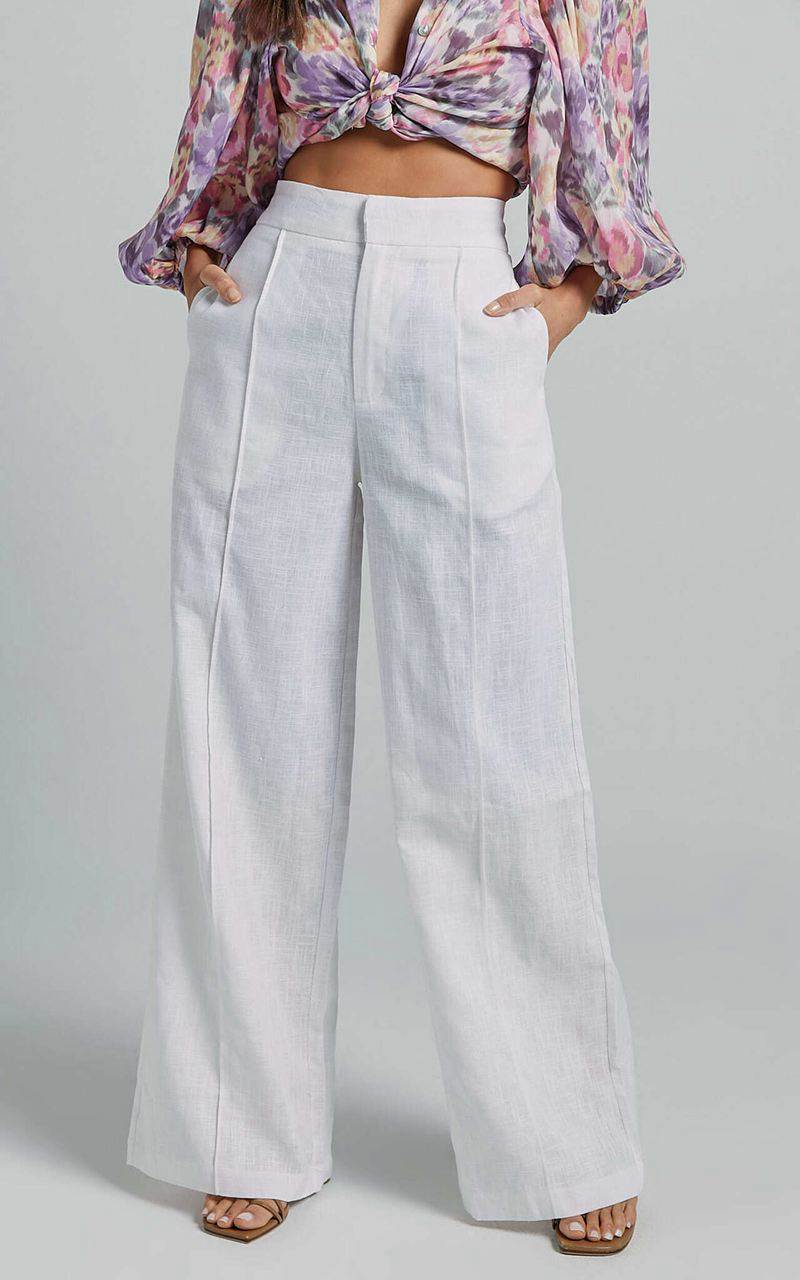 Showpo Amalie The Label - Aleydise Linen Wide Leg Pants White | WGQYJE291