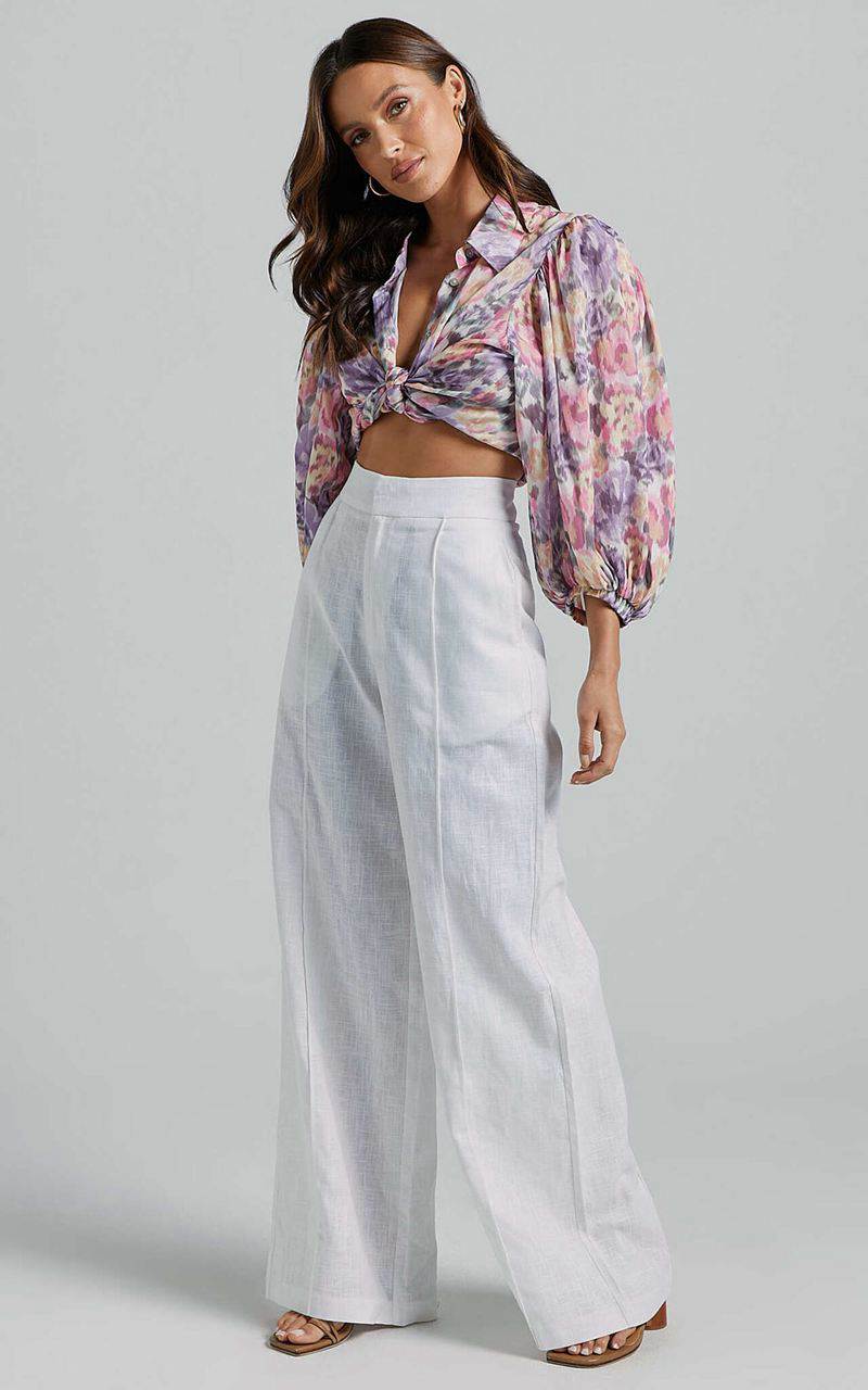 Showpo Amalie The Label - Aleydise Linen Wide Leg Pants White | WGQYJE291