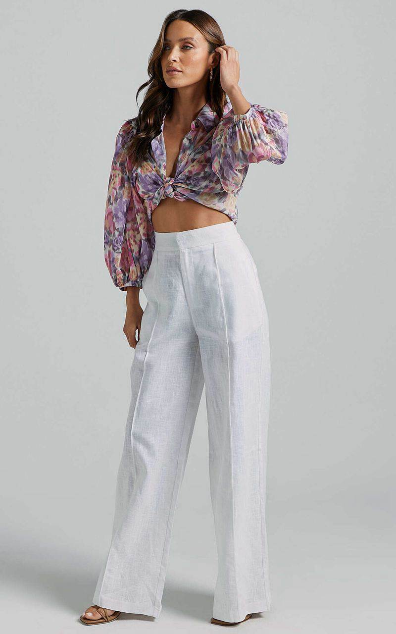 Showpo Amalie The Label - Aleydise Linen Wide Leg Pants White | WGQYJE291