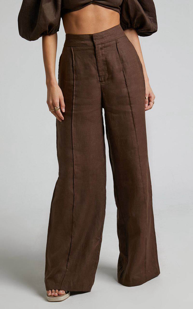 Showpo Amalie The Label - Aleydise Linen Wide Leg Pants Chocolate | BDEPVG839