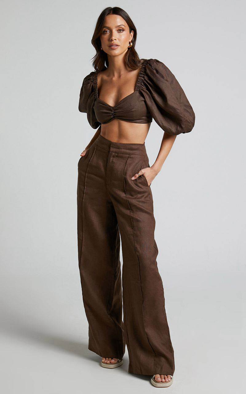 Showpo Amalie The Label - Aleydise Linen Wide Leg Pants Chocolate | BDEPVG839