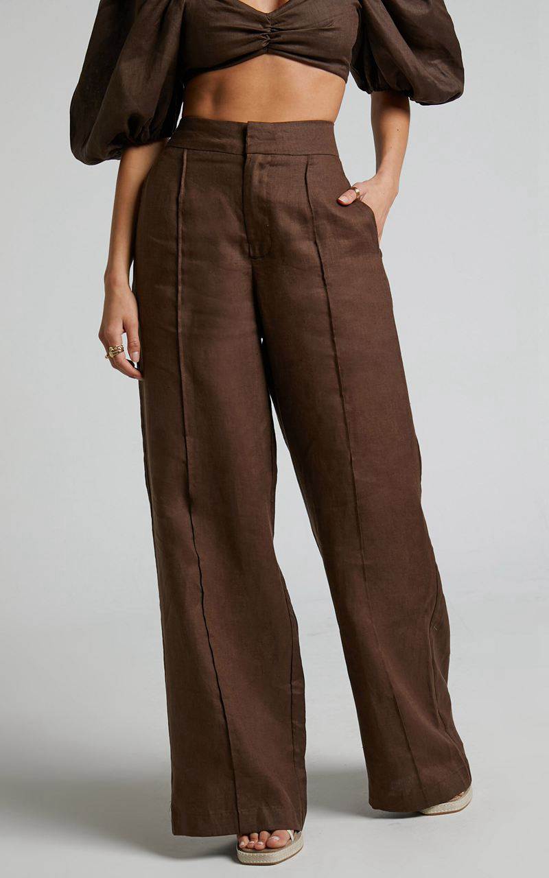 Showpo Amalie The Label - Aleydise Linen Wide Leg Pants Chocolate | BDEPVG839