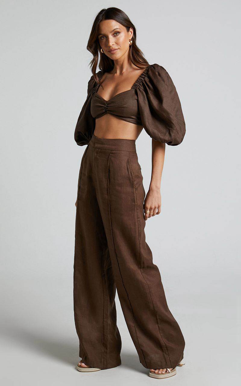 Showpo Amalie The Label - Aleydise Linen Wide Leg Pants Chocolate | BDEPVG839