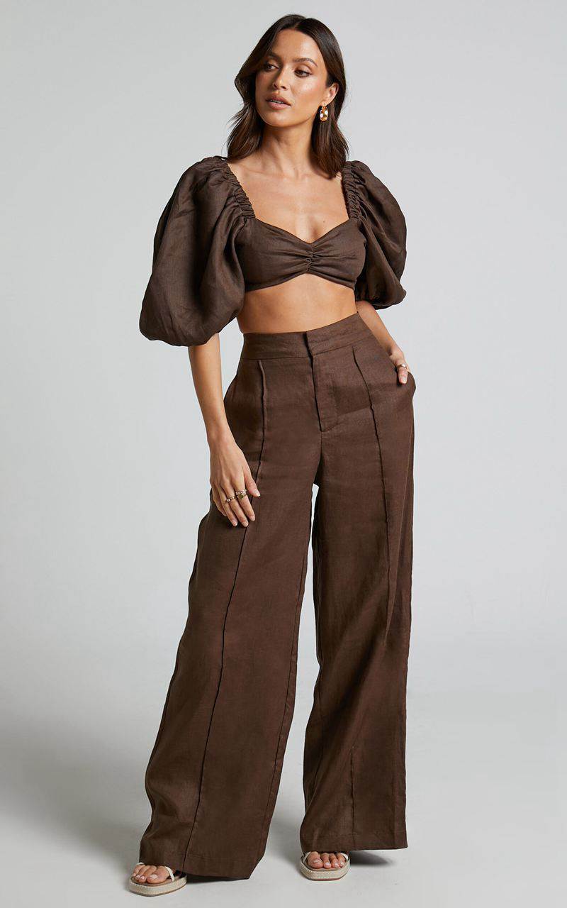 Showpo Amalie The Label - Aleydise Linen Wide Leg Pants Chocolate | BDEPVG839