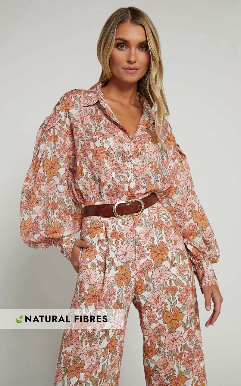 Showpo Amalie The Label - Azariah Balloon Sleeve Button Up Shirt Wildflower Floral | XBOKTJ085