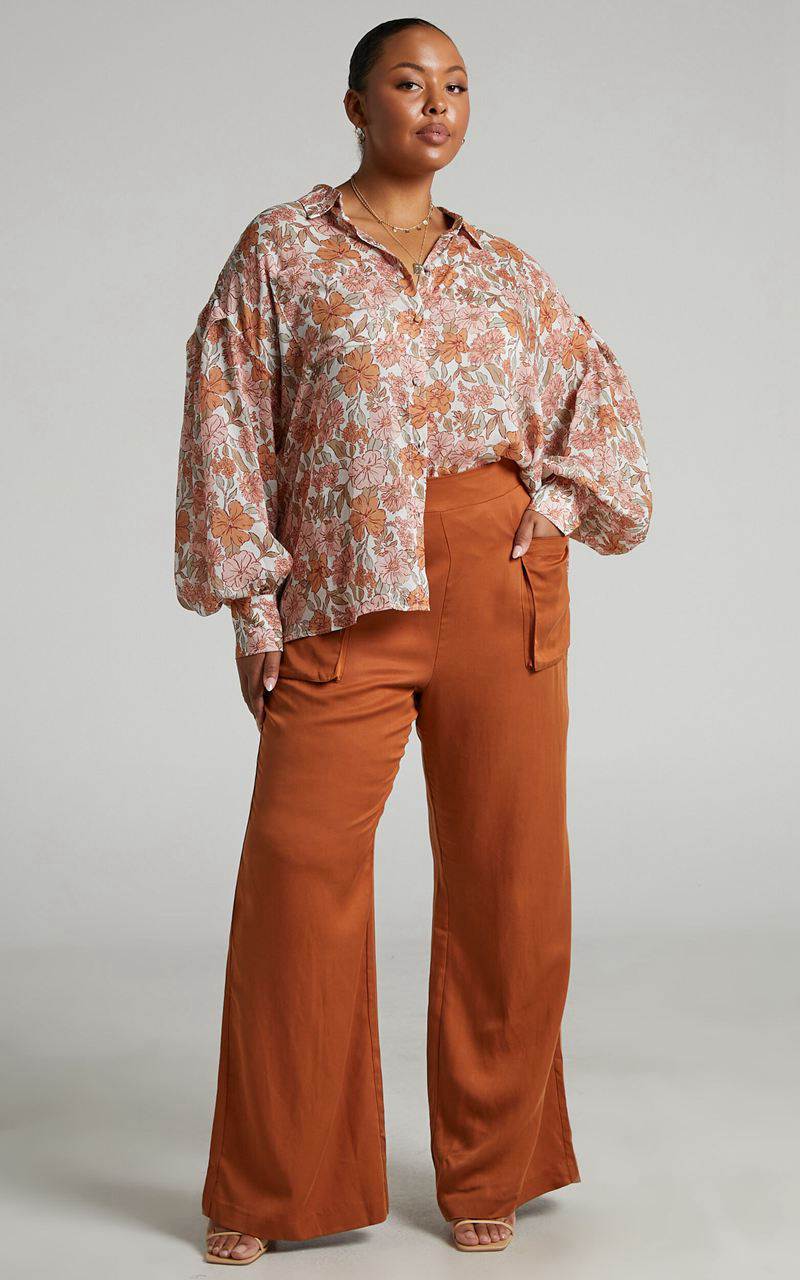 Showpo Amalie The Label - Azariah Balloon Sleeve Button Up Shirt Wildflower Floral | XBOKTJ085