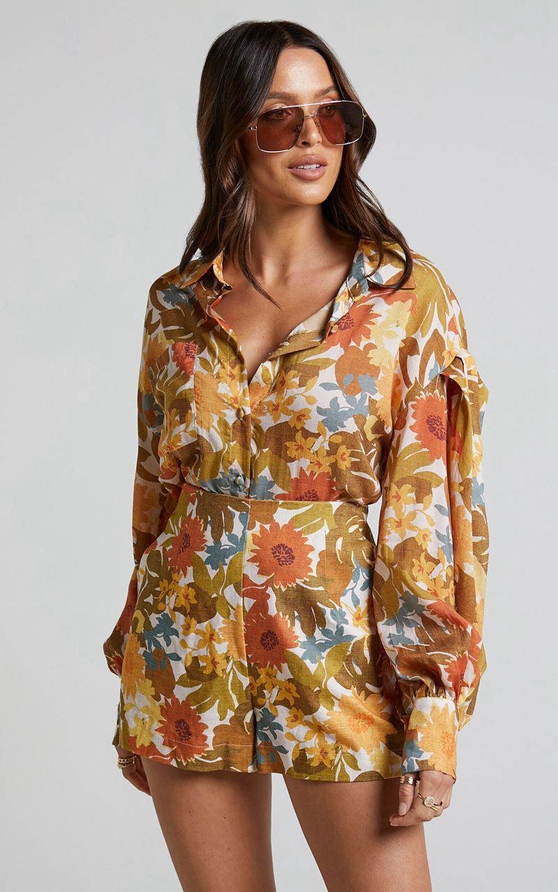 Showpo Amalie The Label - Azariah Balloon Sleeve Button Up Shirt Emerson Floral | XSJCYV204