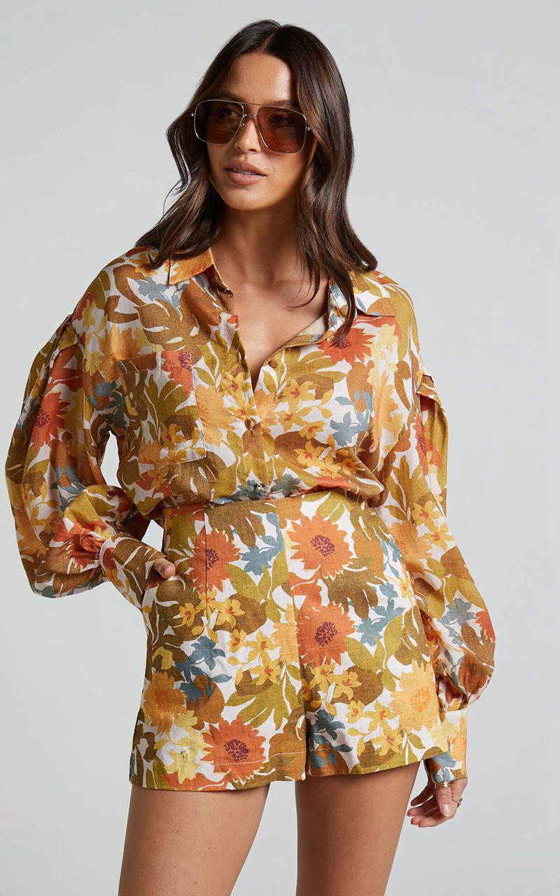 Showpo Amalie The Label - Azariah Balloon Sleeve Button Up Shirt Emerson Floral | XSJCYV204