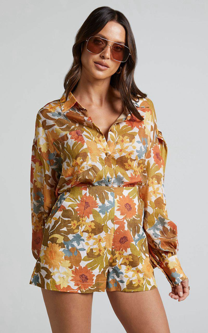 Showpo Amalie The Label - Azariah Balloon Sleeve Button Up Shirt Emerson Floral | XSJCYV204