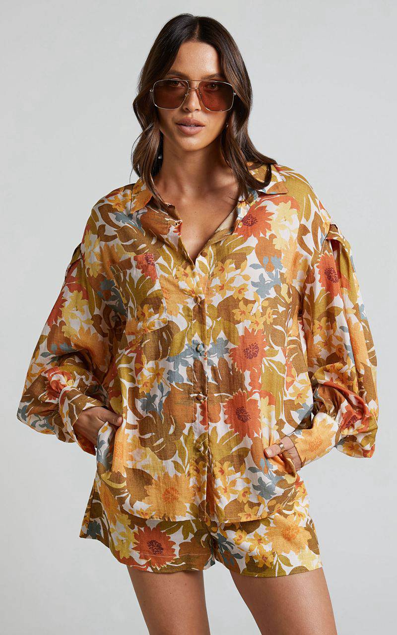 Showpo Amalie The Label - Azariah Balloon Sleeve Button Up Shirt Emerson Floral | XSJCYV204