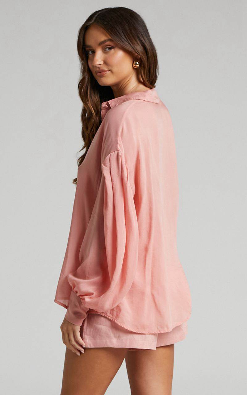 Showpo Amalie The Label - Azariah Balloon Sleeve Button Up Shirt Dusty Pink | CREZYQ879