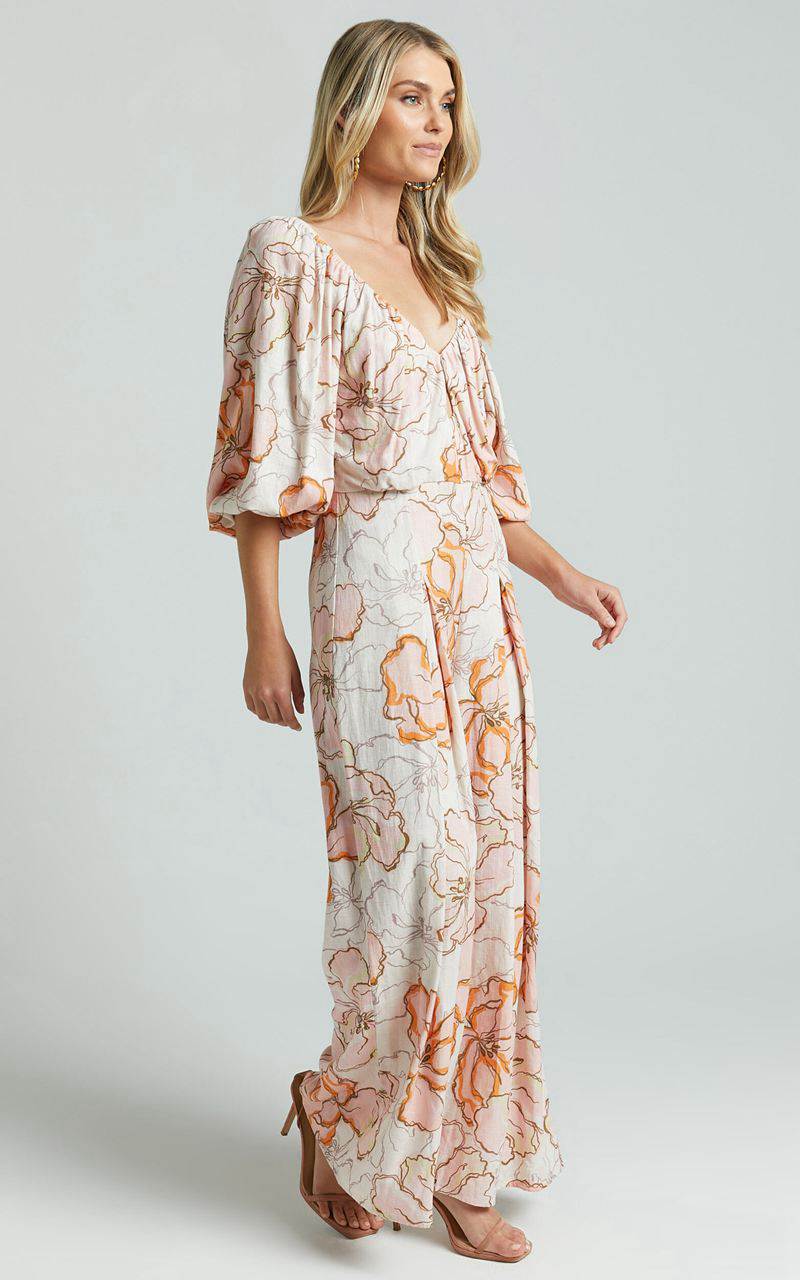 Showpo Amalie The Label - Berenice Linen Blend Puff Sleeve Wide Leg Jumpsuit Maison Fleur | LUMPKG197