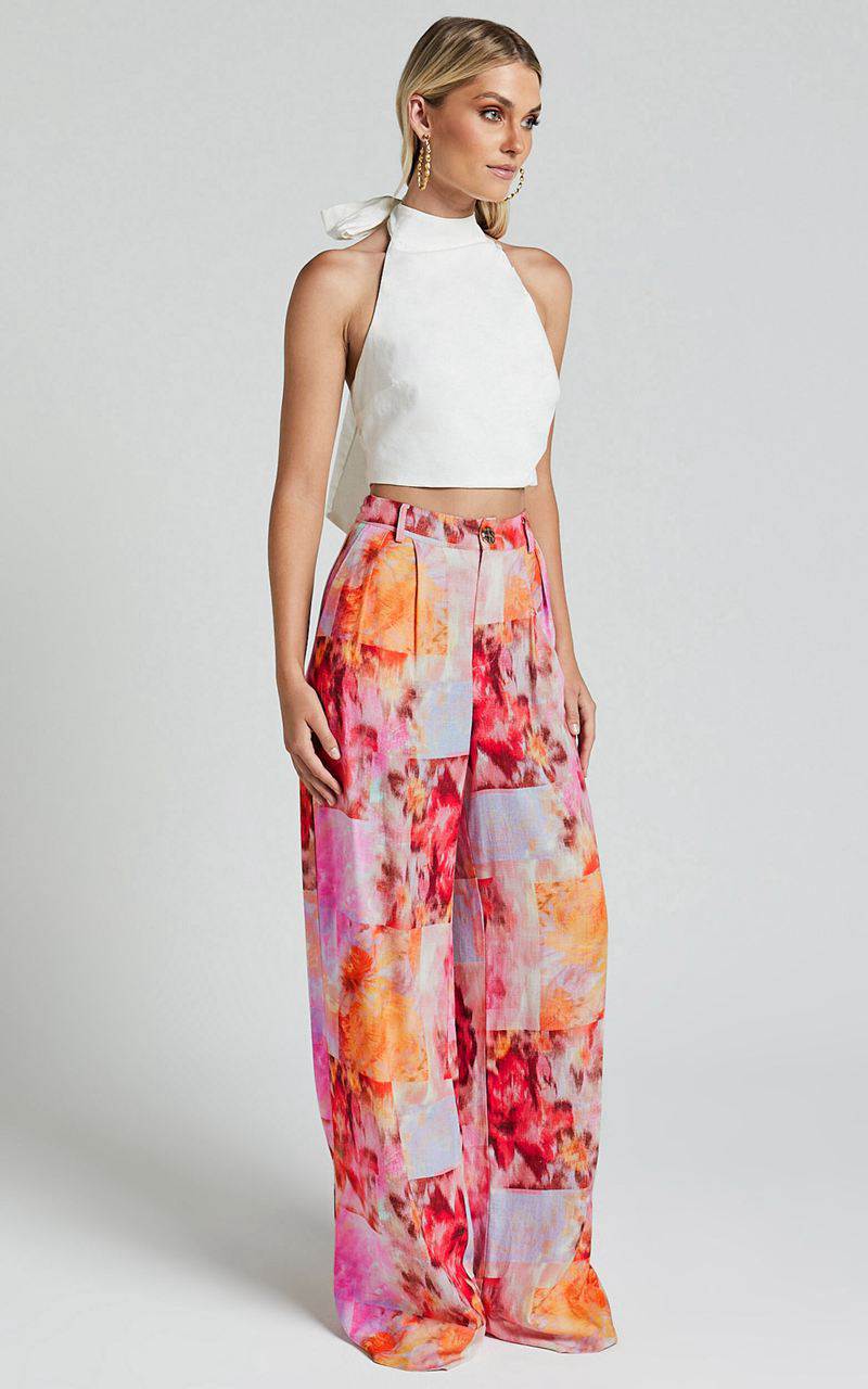 Showpo Amalie The Label - Chamika Linen Blend Wide Leg Pants Marsielle Print | HKFATM430