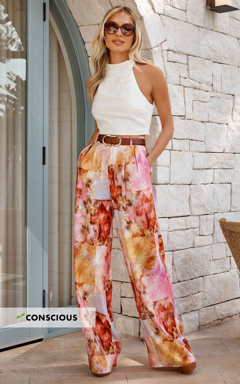 Showpo Amalie The Label - Chamika Linen Blend Wide Leg Pants Marsielle Print | HKFATM430