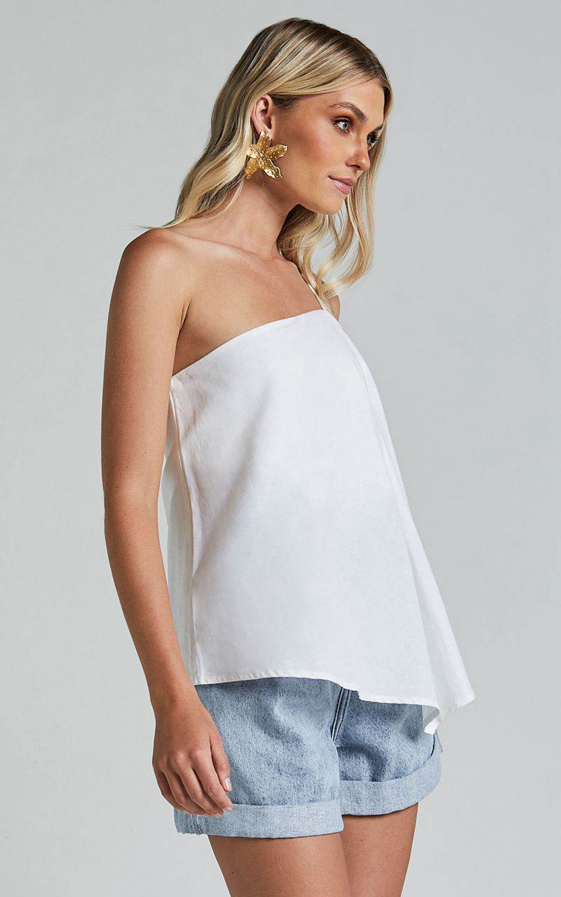 Showpo Amalie The Label - Charmonique Linen Asymmetric One Shoulder Cami Top White | OEUNYI734