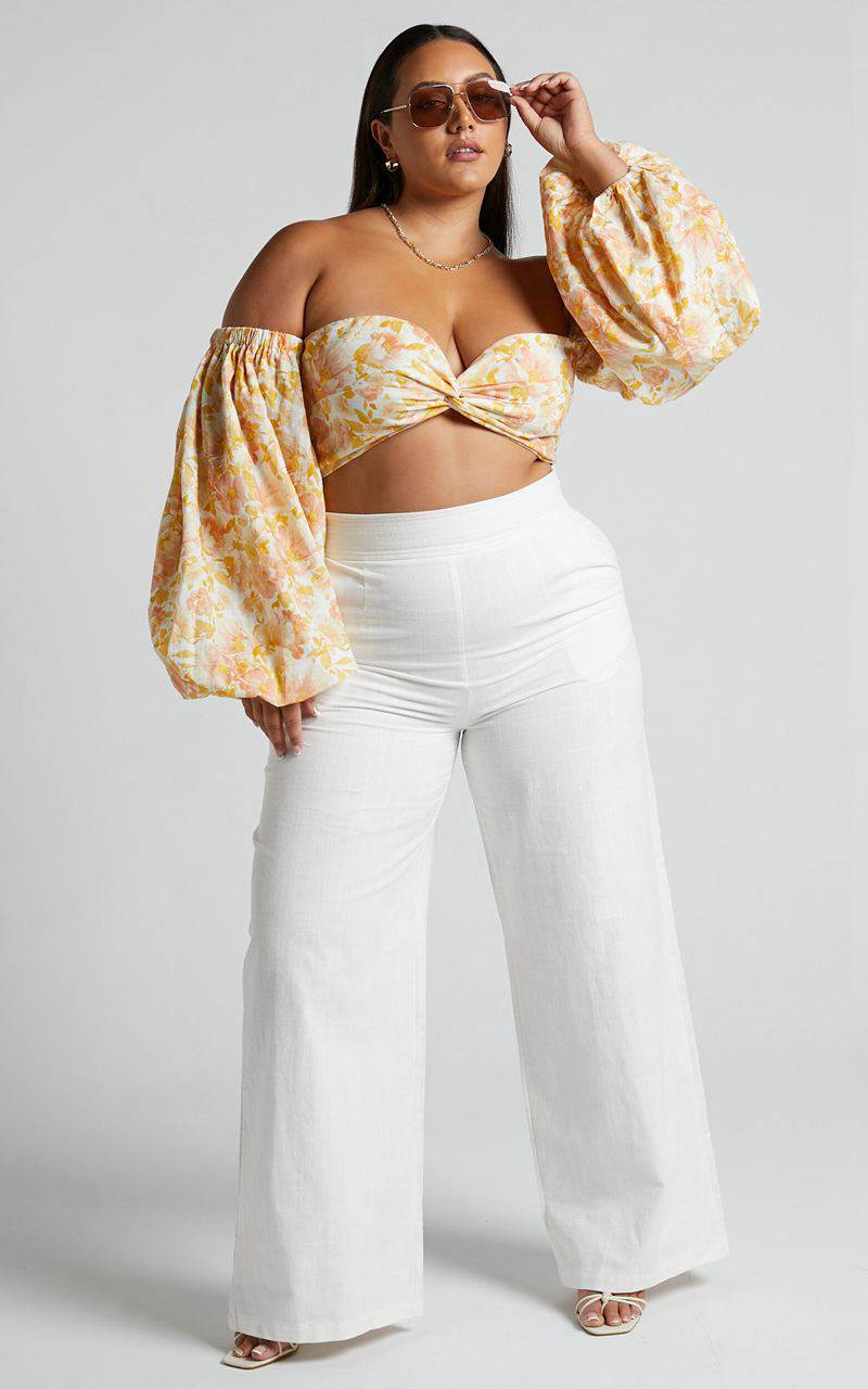 Showpo Amalie The Label - Charo Linen Look High Waisted Wide Leg Pants Warm White | HWDVXJ718