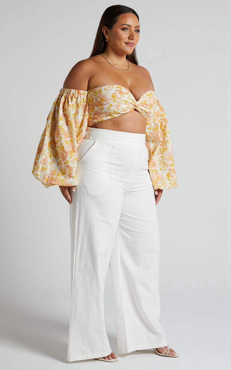 Showpo Amalie The Label - Charo Linen Look High Waisted Wide Leg Pants Warm White | HWDVXJ718