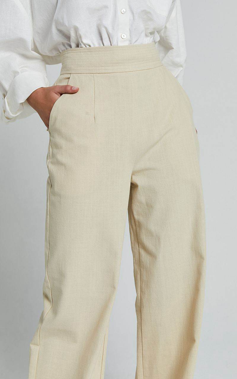 Showpo Amalie The Label - Charo Linen Look High Waisted Wide Leg Pants Stone | JSLCDQ653