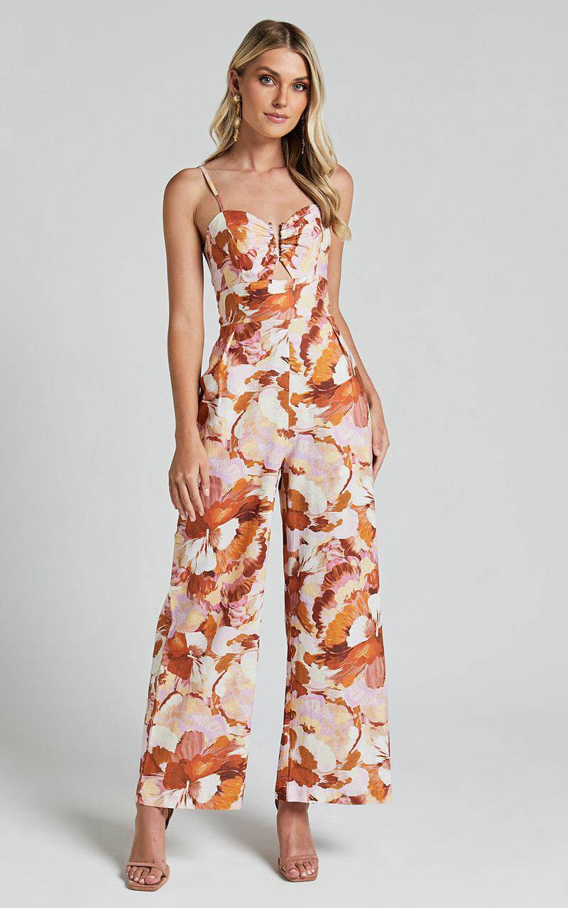 Showpo Amalie The Label - Chevonne Linen Blend Wide Leg Jumpsuit Baku Print | XSLEFR693