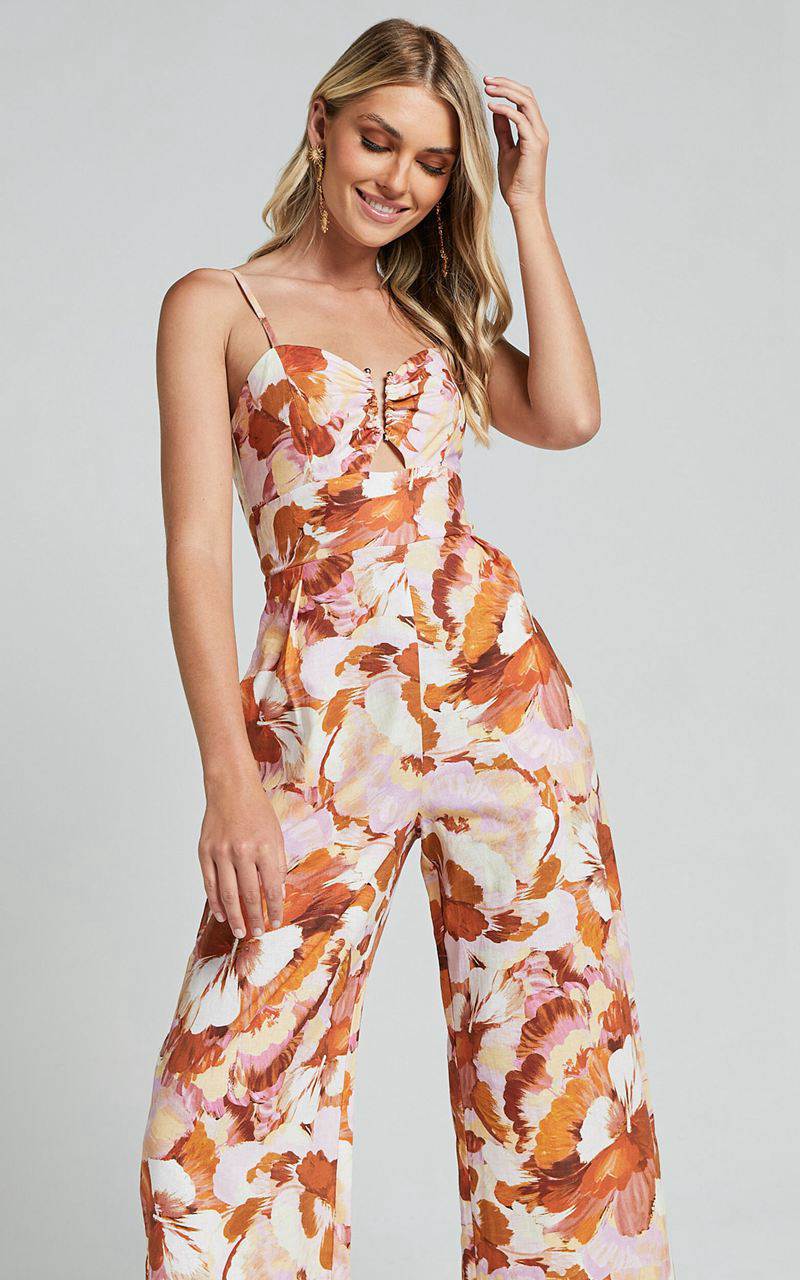 Showpo Amalie The Label - Chevonne Linen Blend Wide Leg Jumpsuit Baku Print | XSLEFR693