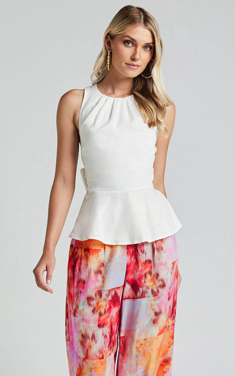 Showpo Amalie The Label - Farley Linen Blend Cross Back Top White | RAEIHX468