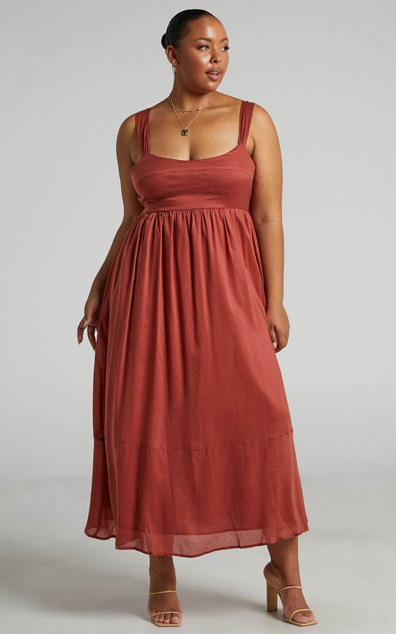 Showpo Amalie The Label - Kai Double Tie Back Midi Dress Burnt Rose | CQAOHD492