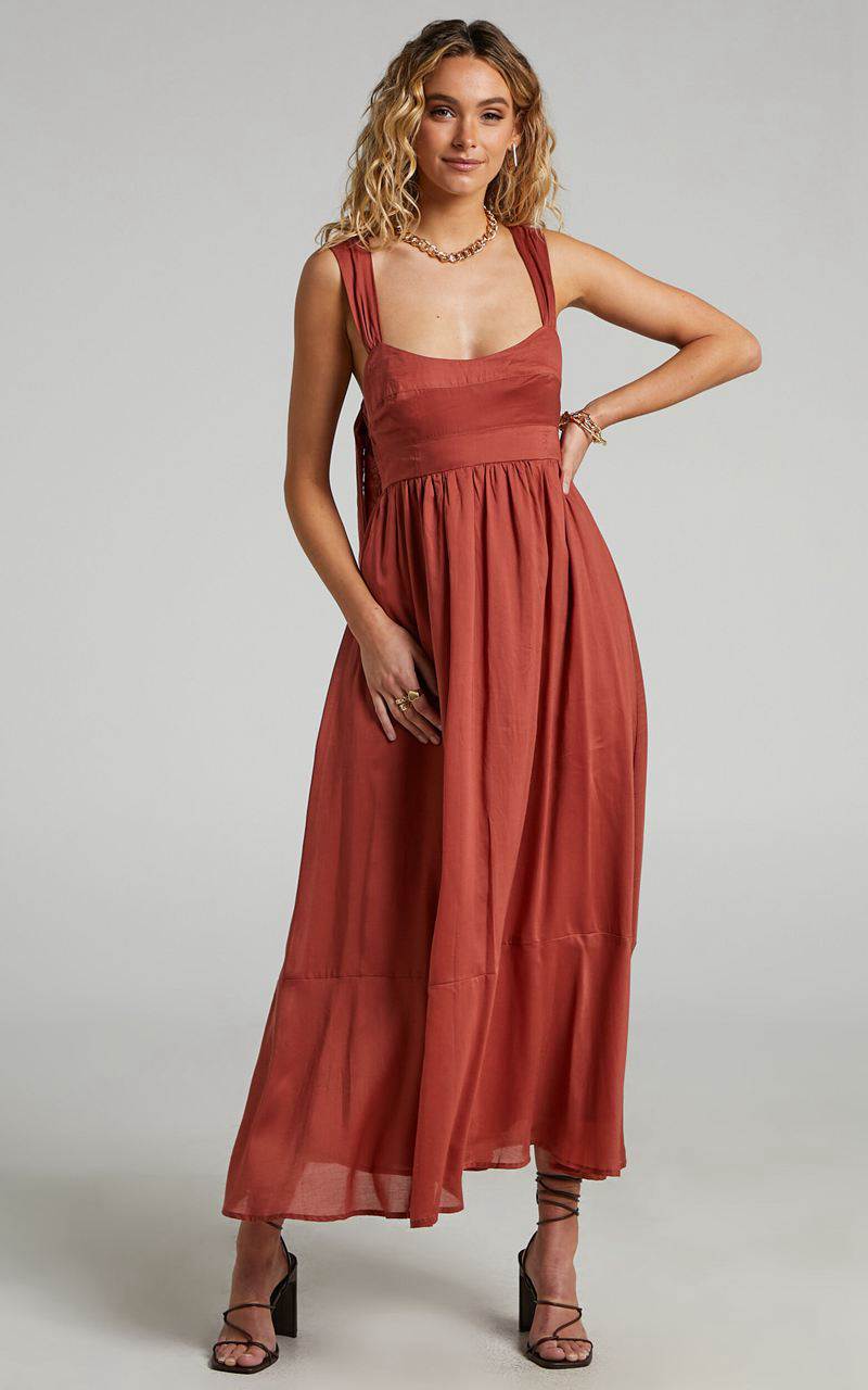 Showpo Amalie The Label - Kai Double Tie Back Midi Dress Burnt Rose | CQAOHD492