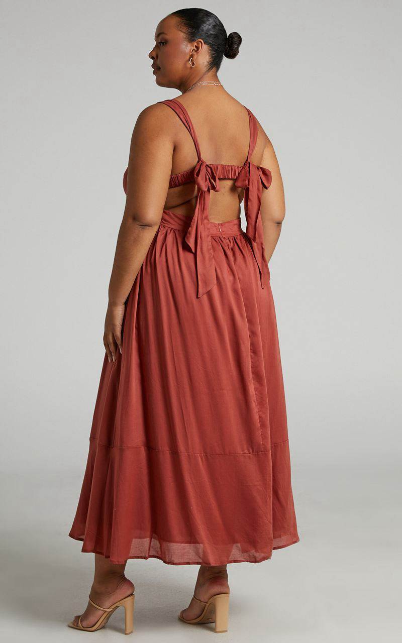 Showpo Amalie The Label - Kai Double Tie Back Midi Dress Burnt Rose | CQAOHD492