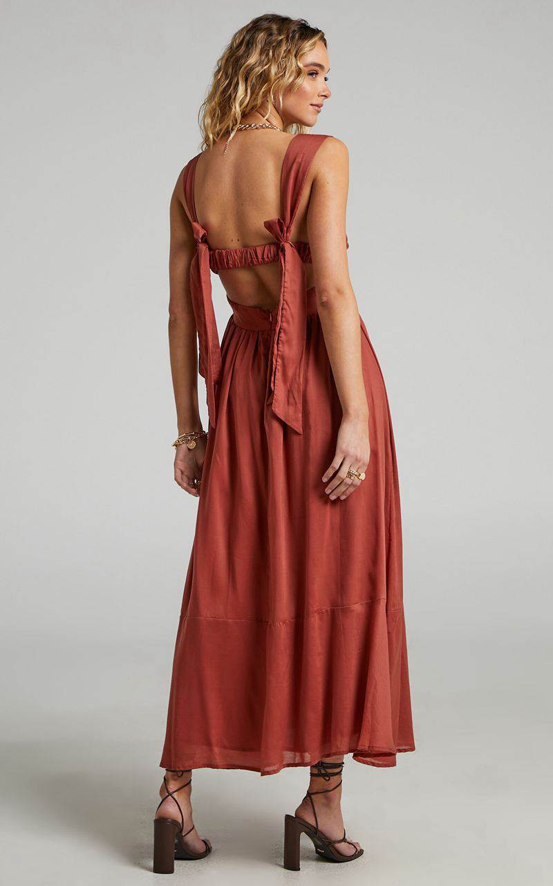 Showpo Amalie The Label - Kai Double Tie Back Midi Dress Burnt Rose | CQAOHD492