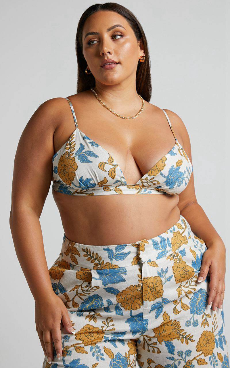 Showpo Amalie The Label - Khaila Linen Blend Triangle Bralette Top Valencia Floral | OTYHZI816