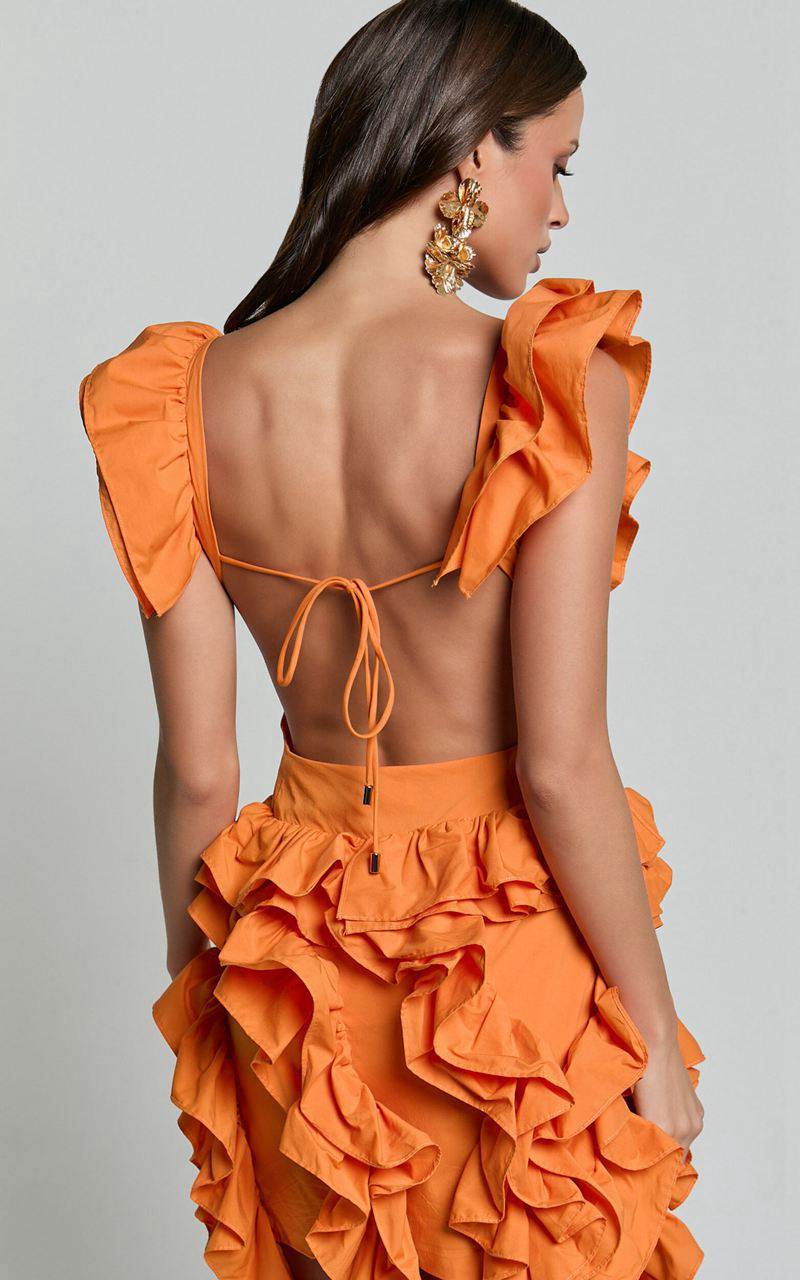 Showpo Amalie The Label - Lilou Ruffle Detail Cut Out Mini Dress Orange | KVLHOZ205