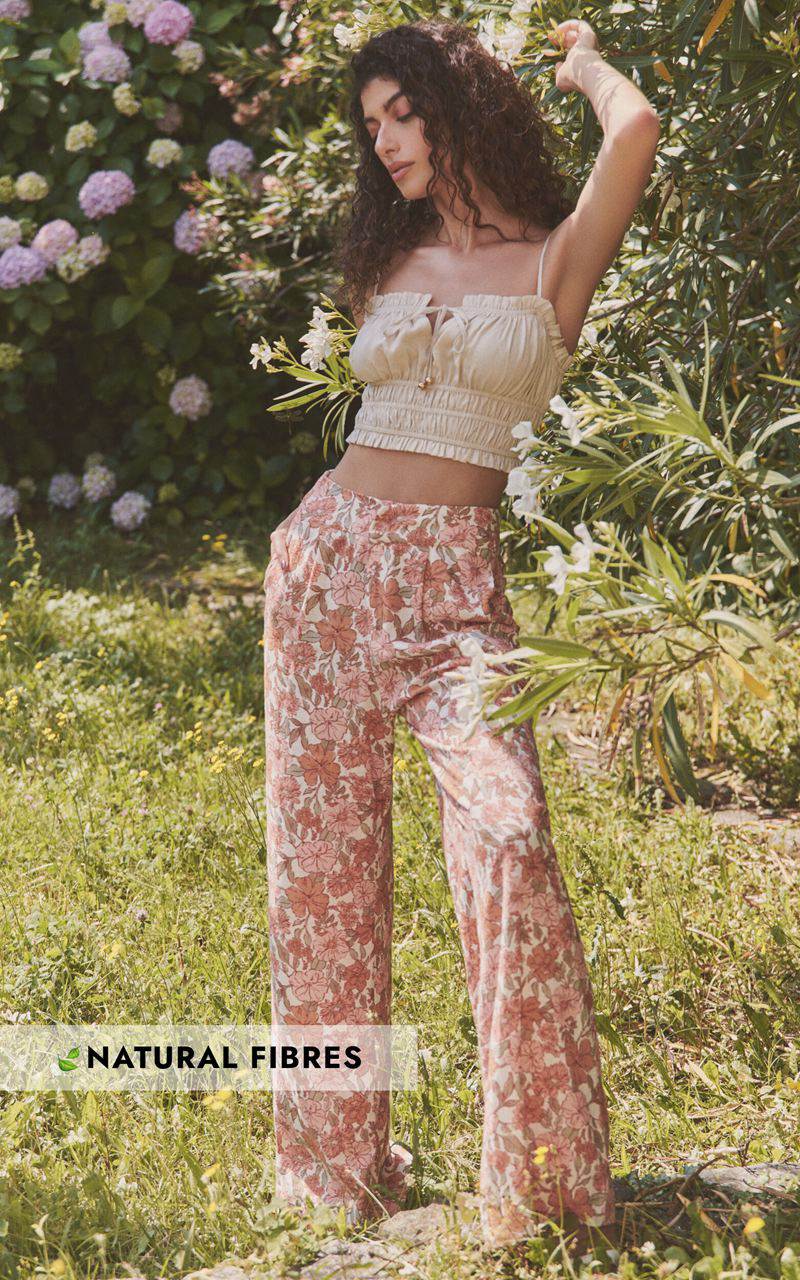 Showpo Amalie The Label - Lorete Linen Blend High Rise Wide Leg Pants Wildflower Floral | PLJUXZ835