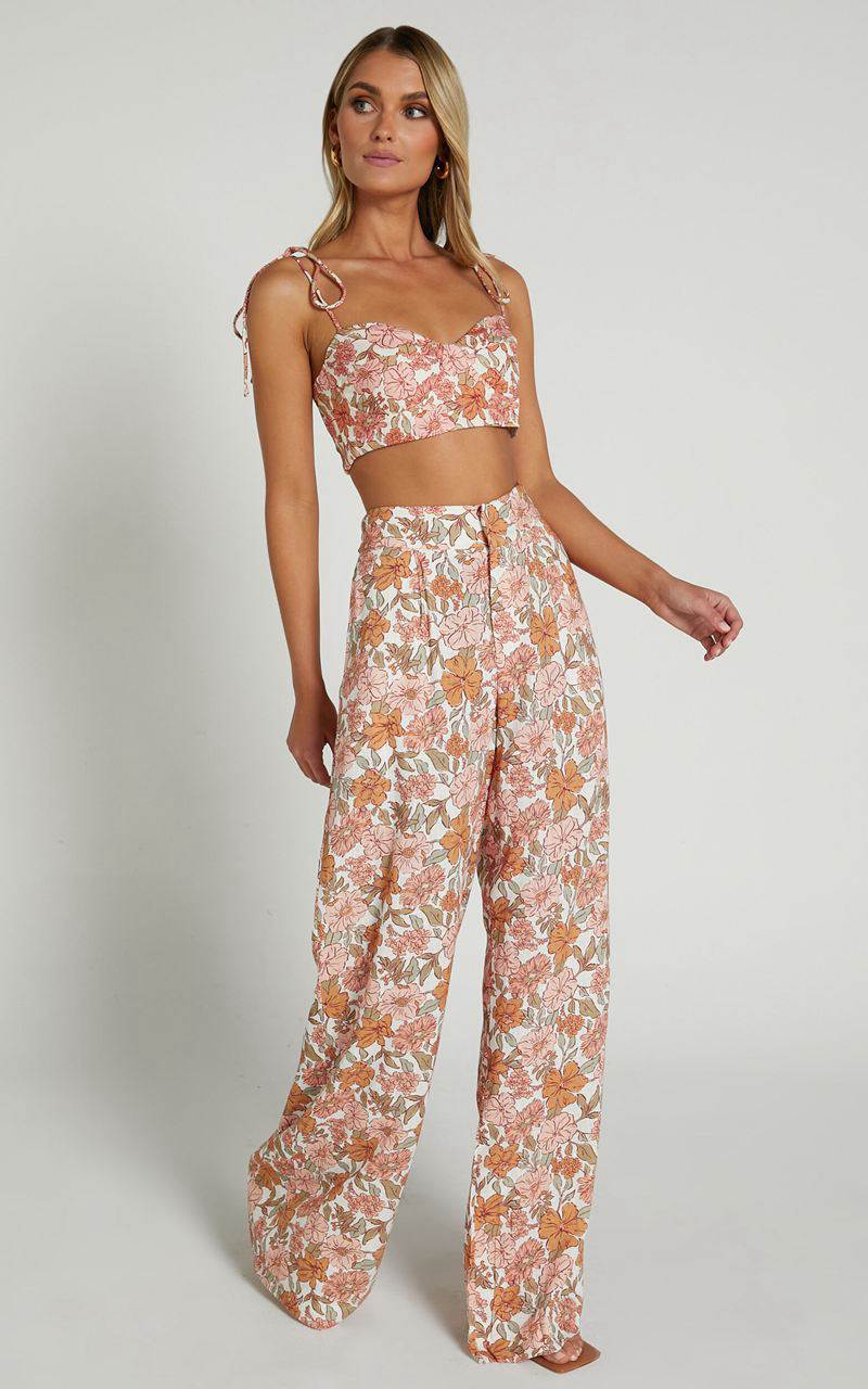 Showpo Amalie The Label - Lorete Linen Blend High Rise Wide Leg Pants Wildflower Floral | PLJUXZ835