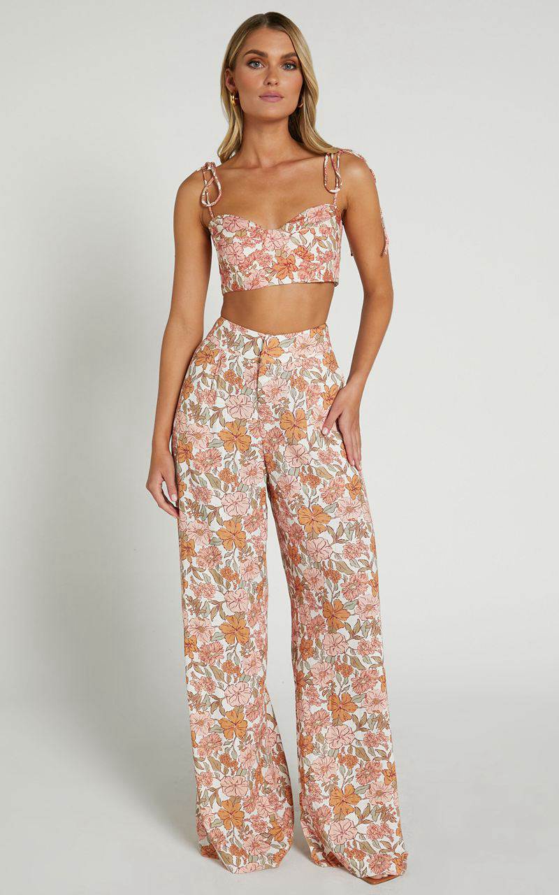 Showpo Amalie The Label - Lorete Linen Blend High Rise Wide Leg Pants Wildflower Floral | PLJUXZ835