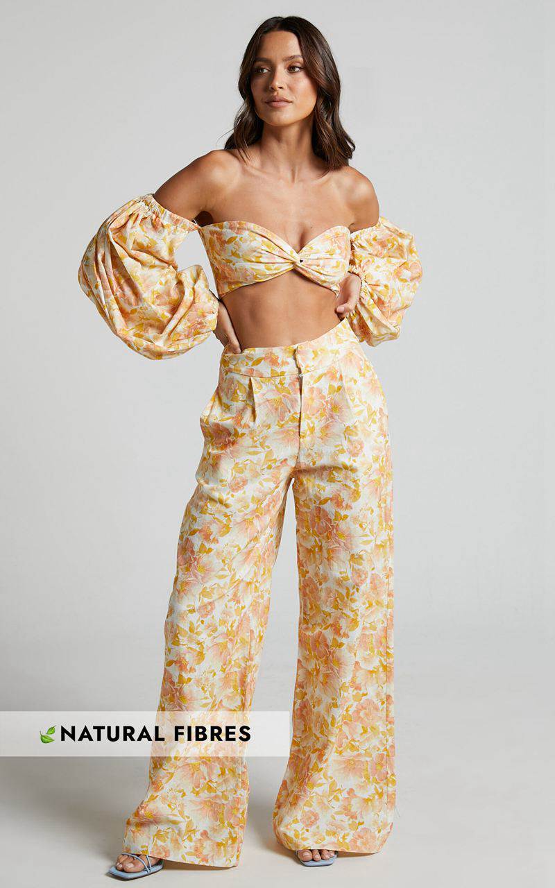 Showpo Amalie The Label - Lorete Linen Blend High Rise Wide Leg Pants Sierra Floral | YWUESM718