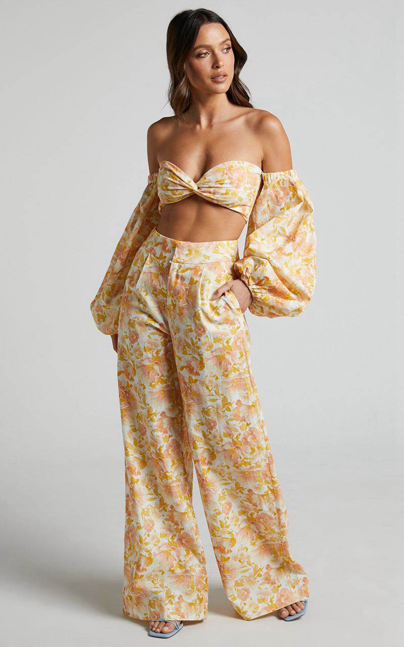 Showpo Amalie The Label - Lorete Linen Blend High Rise Wide Leg Pants Sierra Floral | YWUESM718