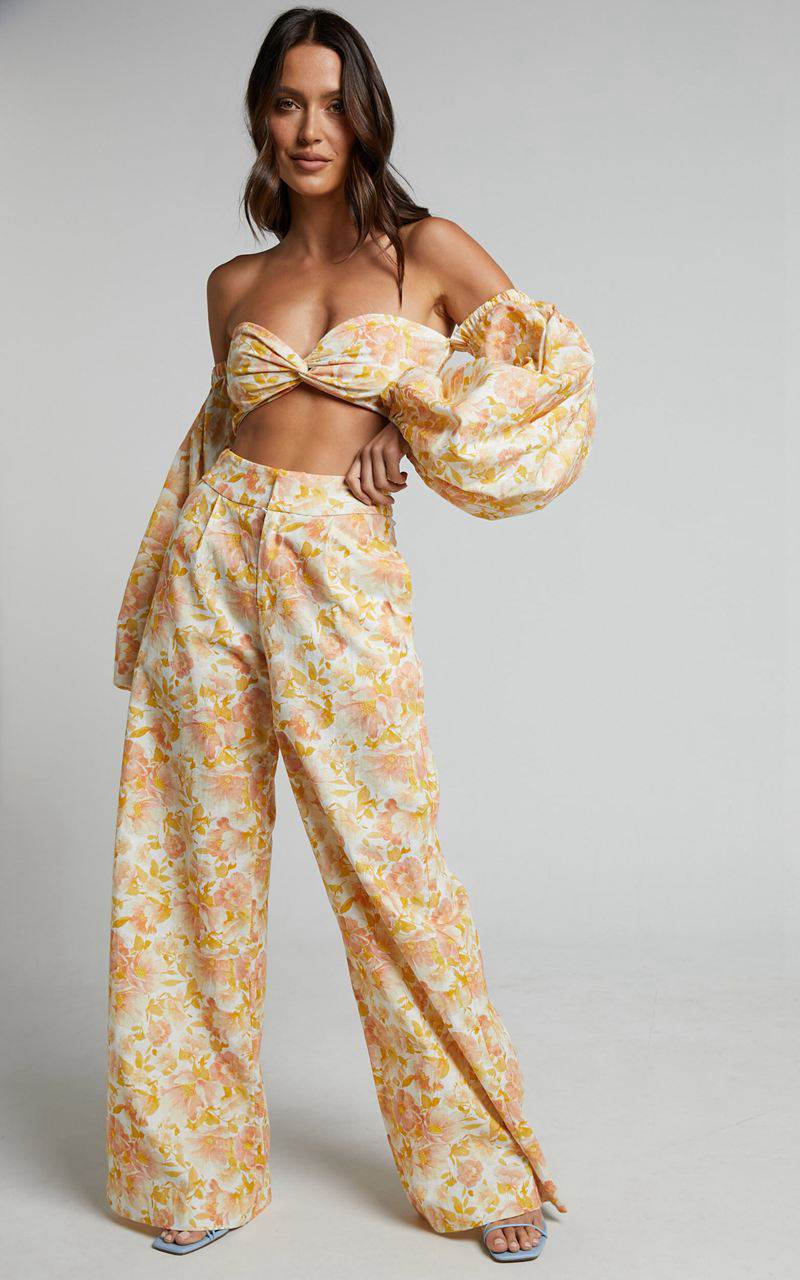 Showpo Amalie The Label - Lorete Linen Blend High Rise Wide Leg Pants Sierra Floral | YWUESM718