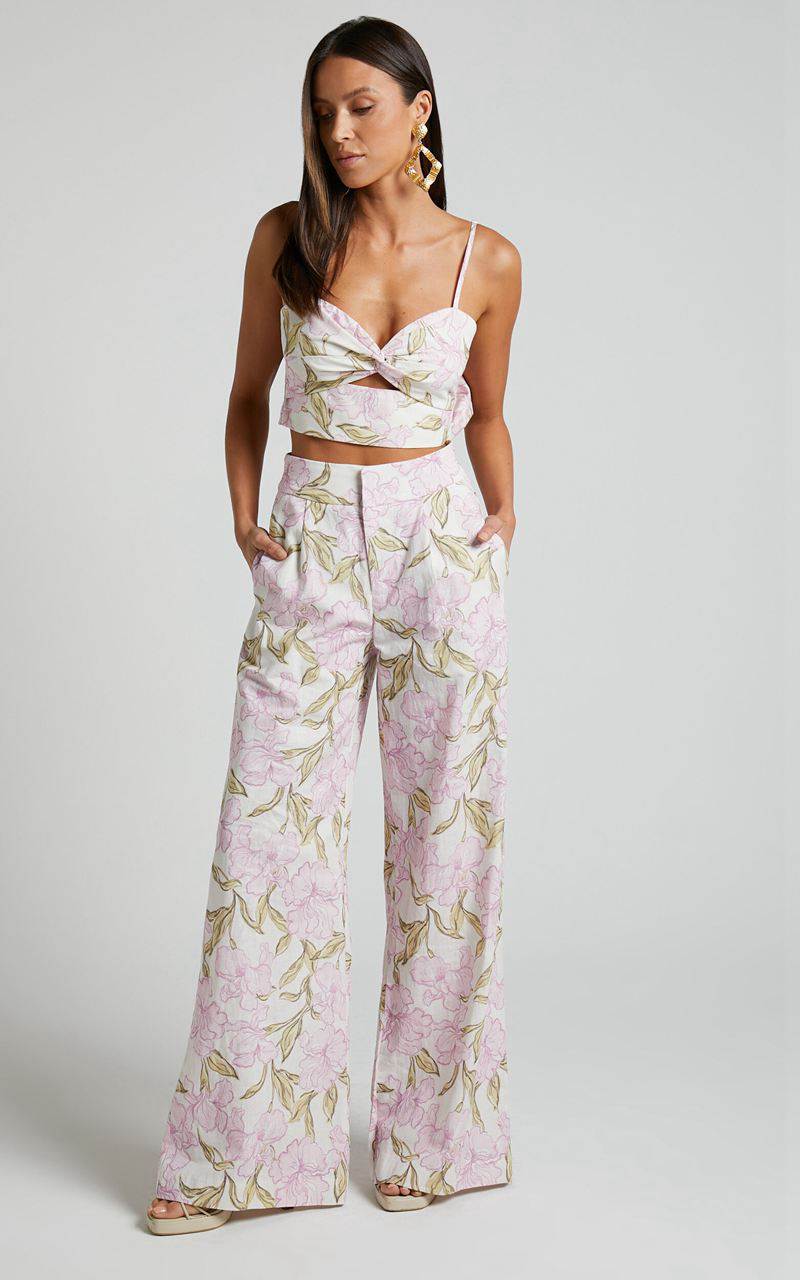 Showpo Amalie The Label - Lorete Linen Blend High Rise Wide Leg Pants Isia Floral | JKOXLG579