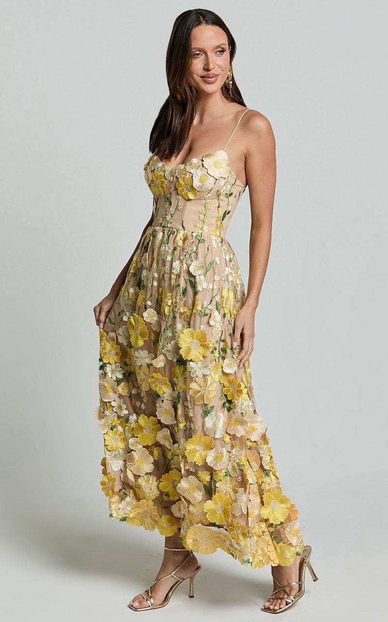 Showpo Amalie The Label - Mia Strappy Flower Detail Midi Dress Yellow | XIUTSJ920