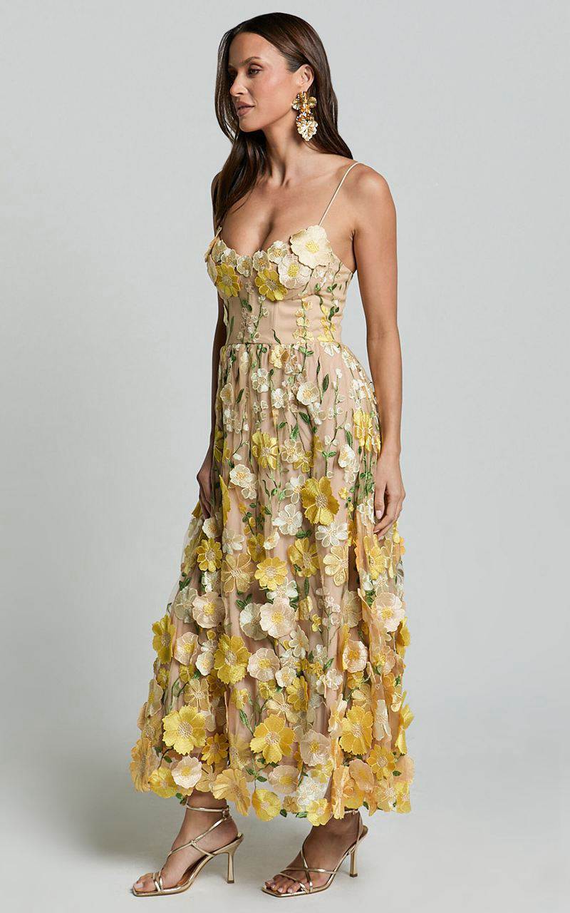 Showpo Amalie The Label - Mia Strappy Flower Detail Midi Dress Yellow | XIUTSJ920