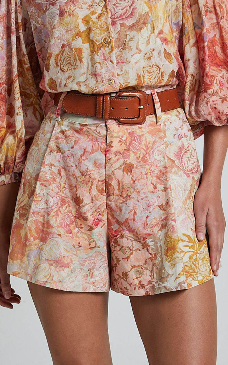 Showpo Amalie The Label - Noemie Linen Blend High Waisted Belted Tailored Shorts Morocco Print | IENPHL021