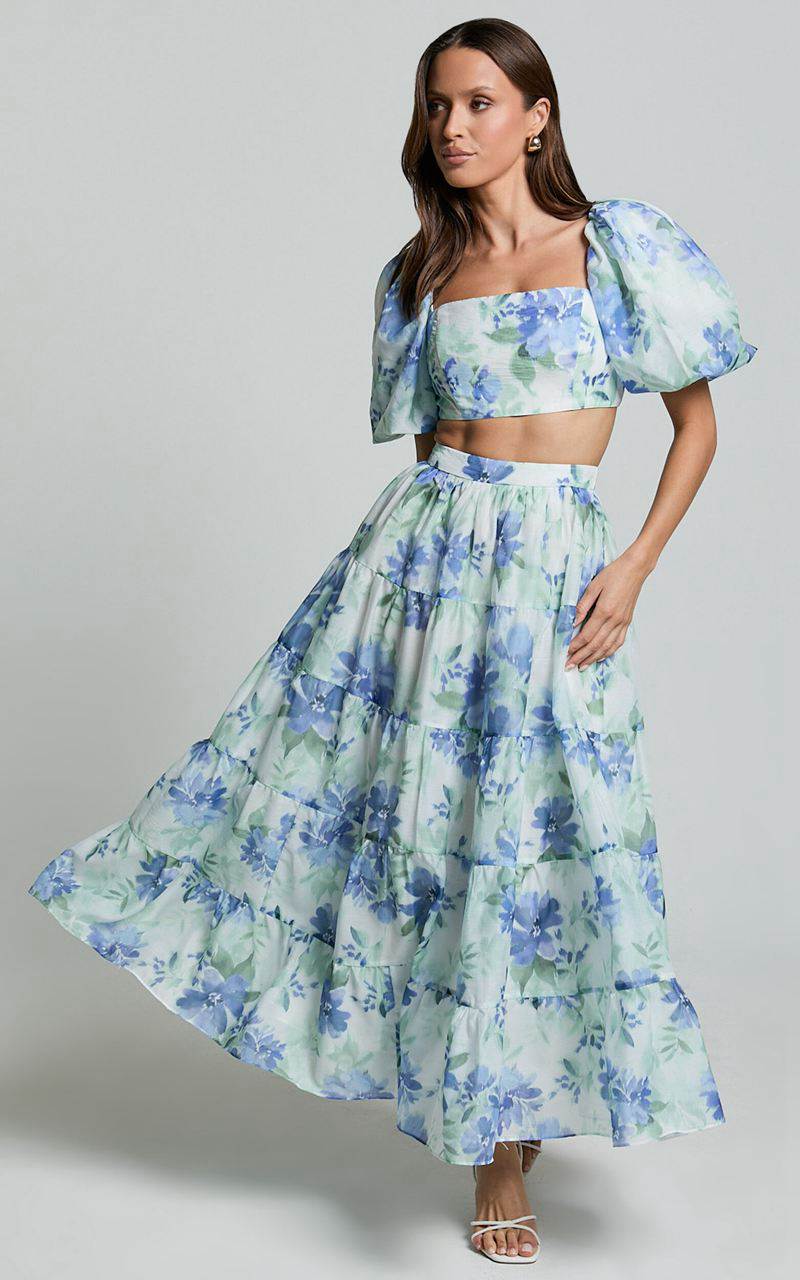 Showpo Amalie The Label - Rosa Crop Top And Tiered Maxi Skirt Two Piece Set Elysian Print | TOJEHN237